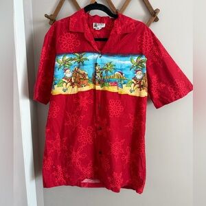 Vintage Hawaiian Christmas shirt Santa and snowflake scenes 100 percent cotton M